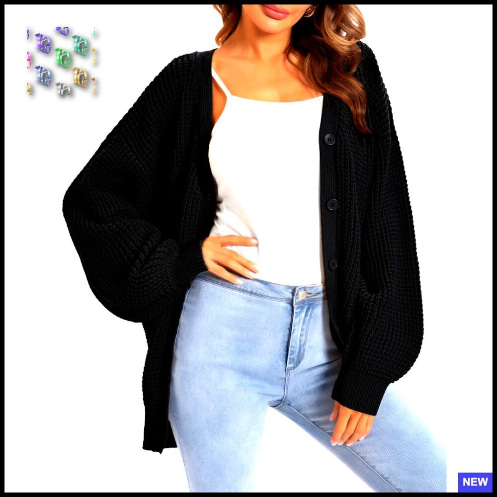 Oversized Cotton Cardigan Relaxed Fit Button-Down Knit Sweater Chic Minimal